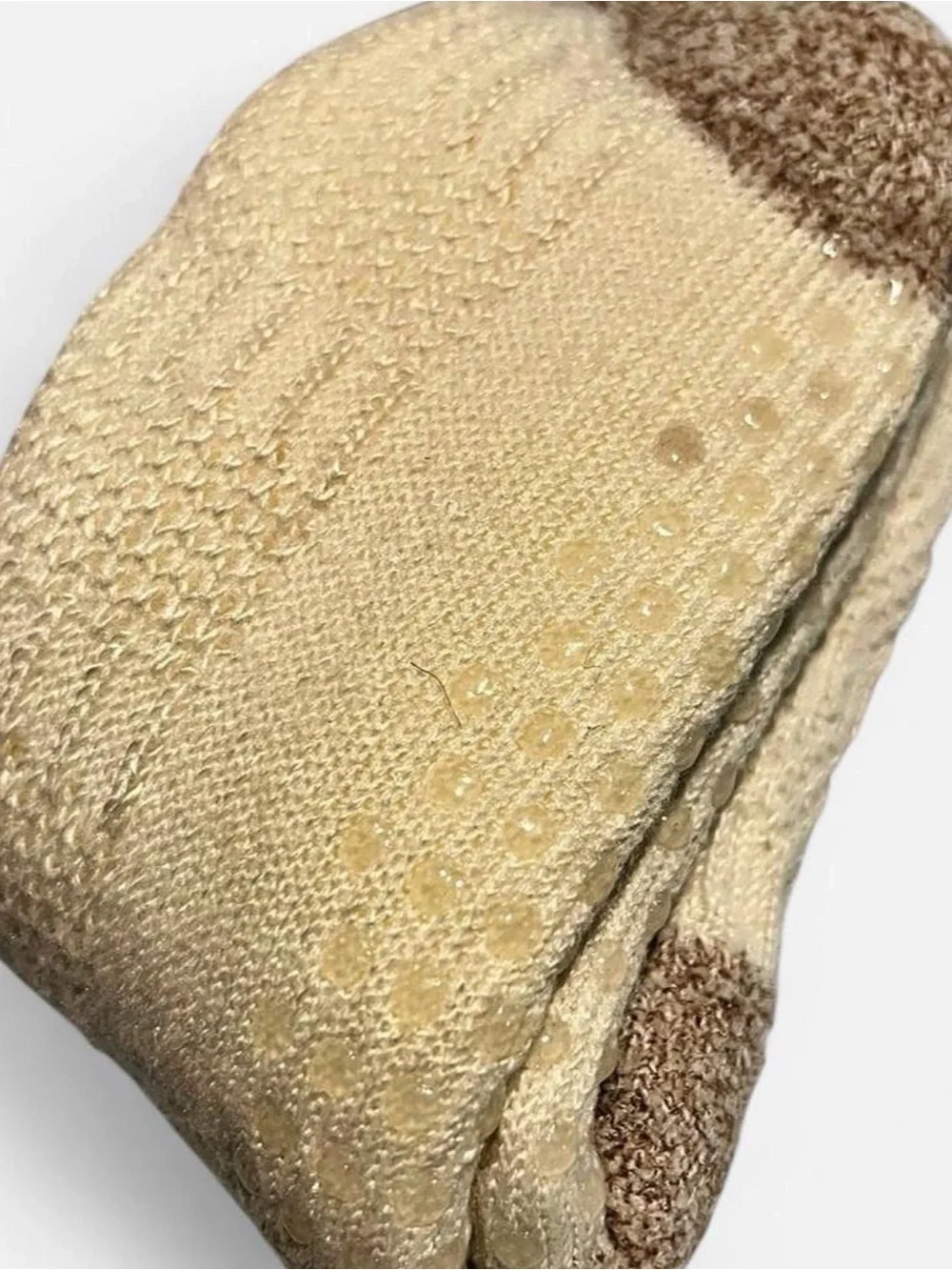 Double Layer Demi Crew Socks in Cream with Brown Accents